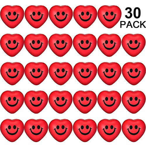 Valentine Party Bag Fillers Smile Stress Balls for School Carnival Reward 30 Pieces Valentines Day Red Heart Smile Face Stress Balls Emoji Stress Balls Stress Party Favors Mini Foam Balls